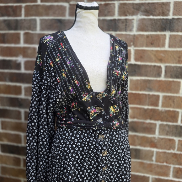 Free People Black Floral Women's Dress - Picture 4 of 14